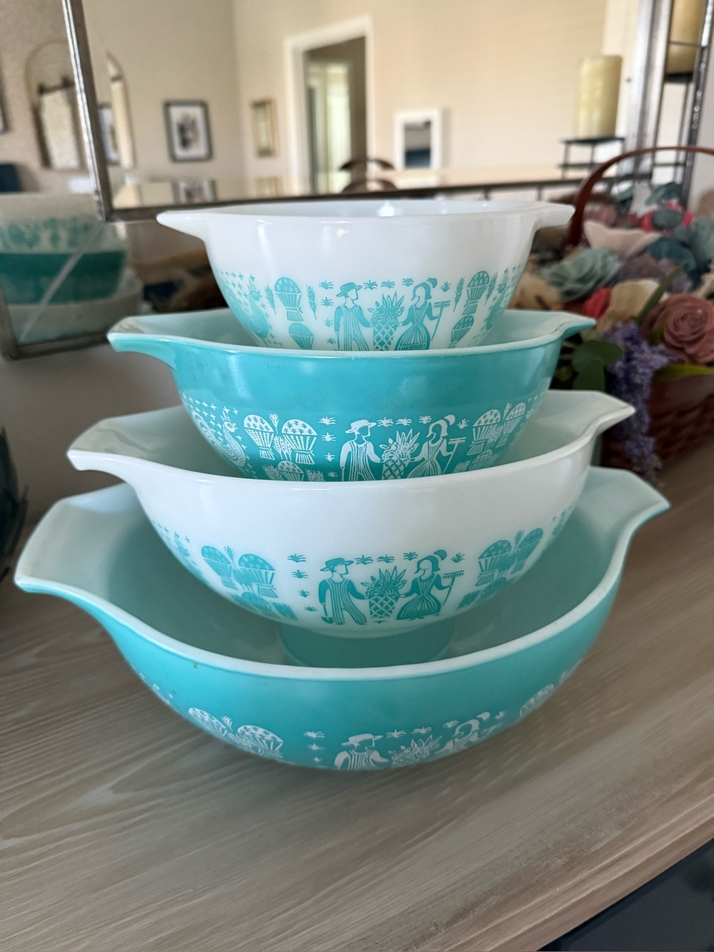 Vintage Pyrex Butterprint Cindarella Mixing Bowls 444, 443, 442, 441